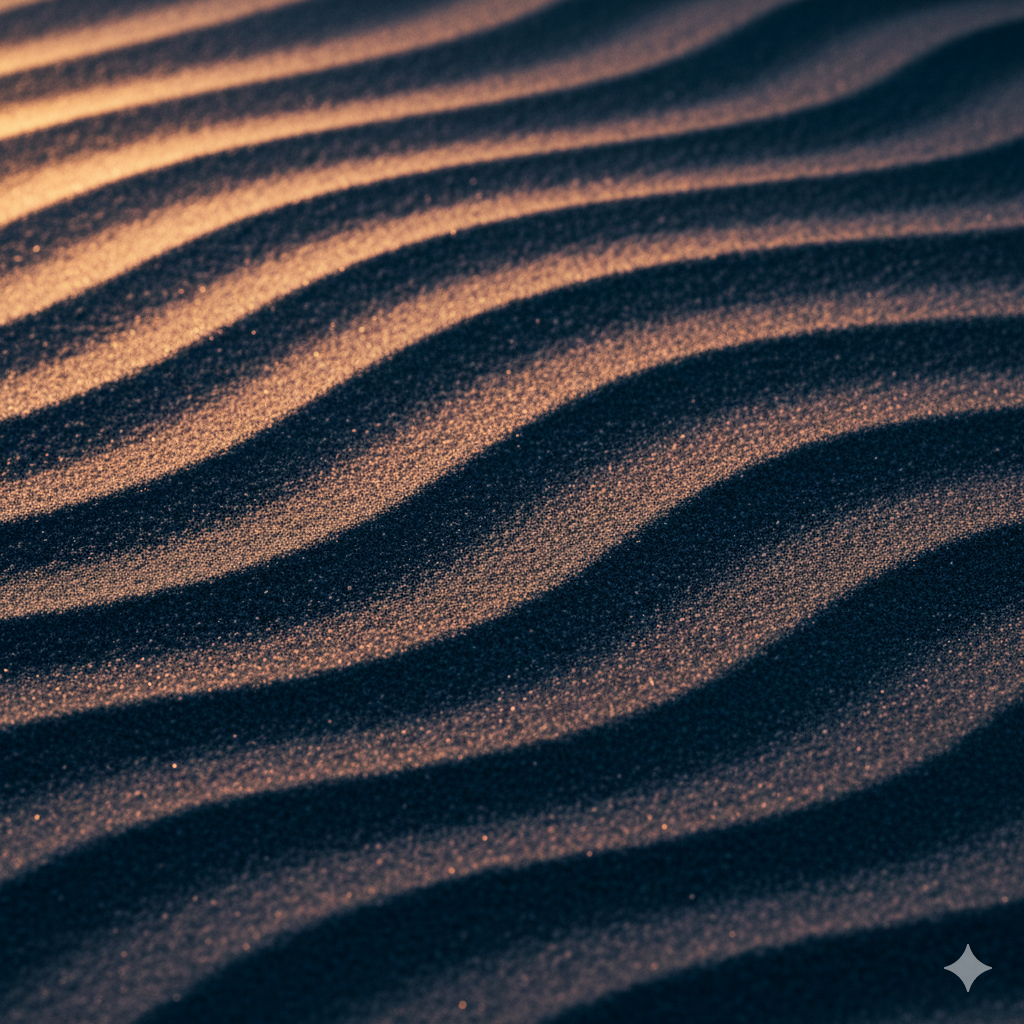 Calm, wavy lines in sand, representing peace