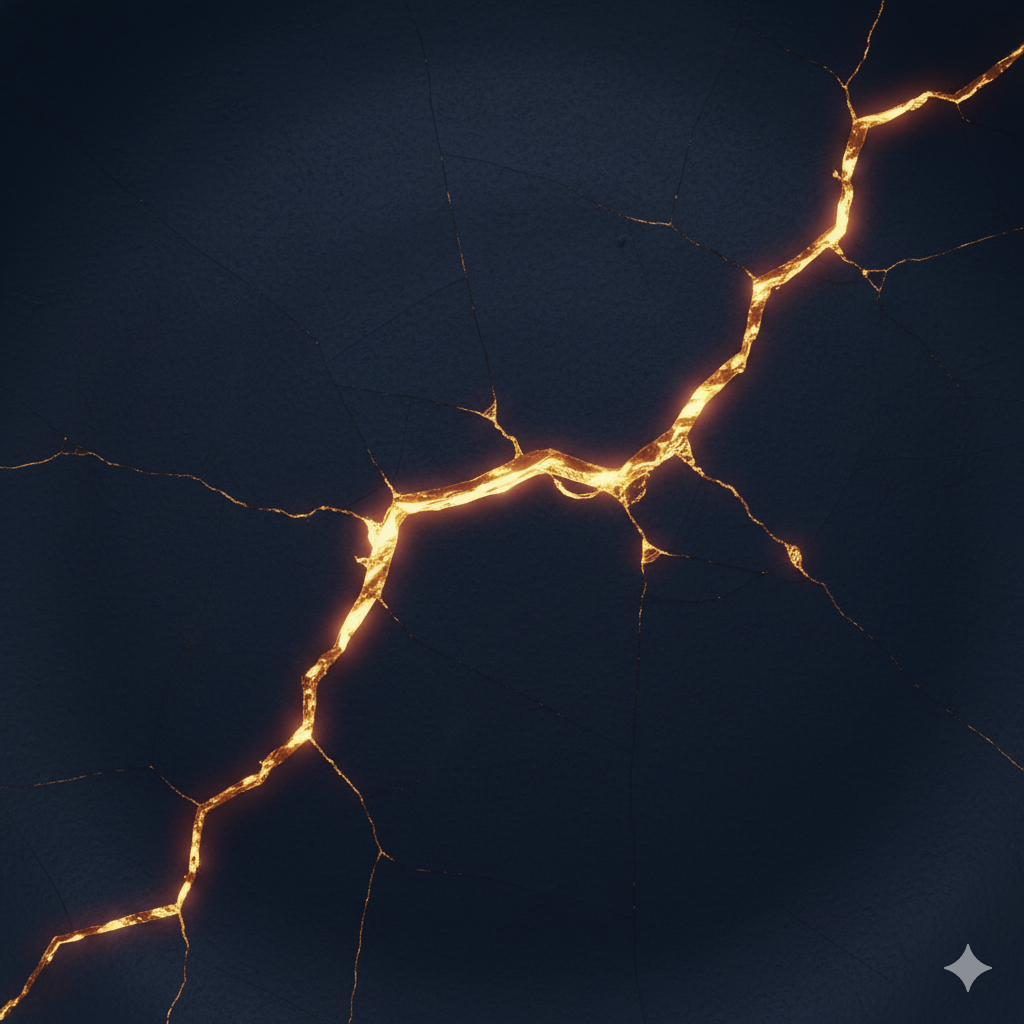 Abstract gold lines on a dark surface, like Kintsugi mending